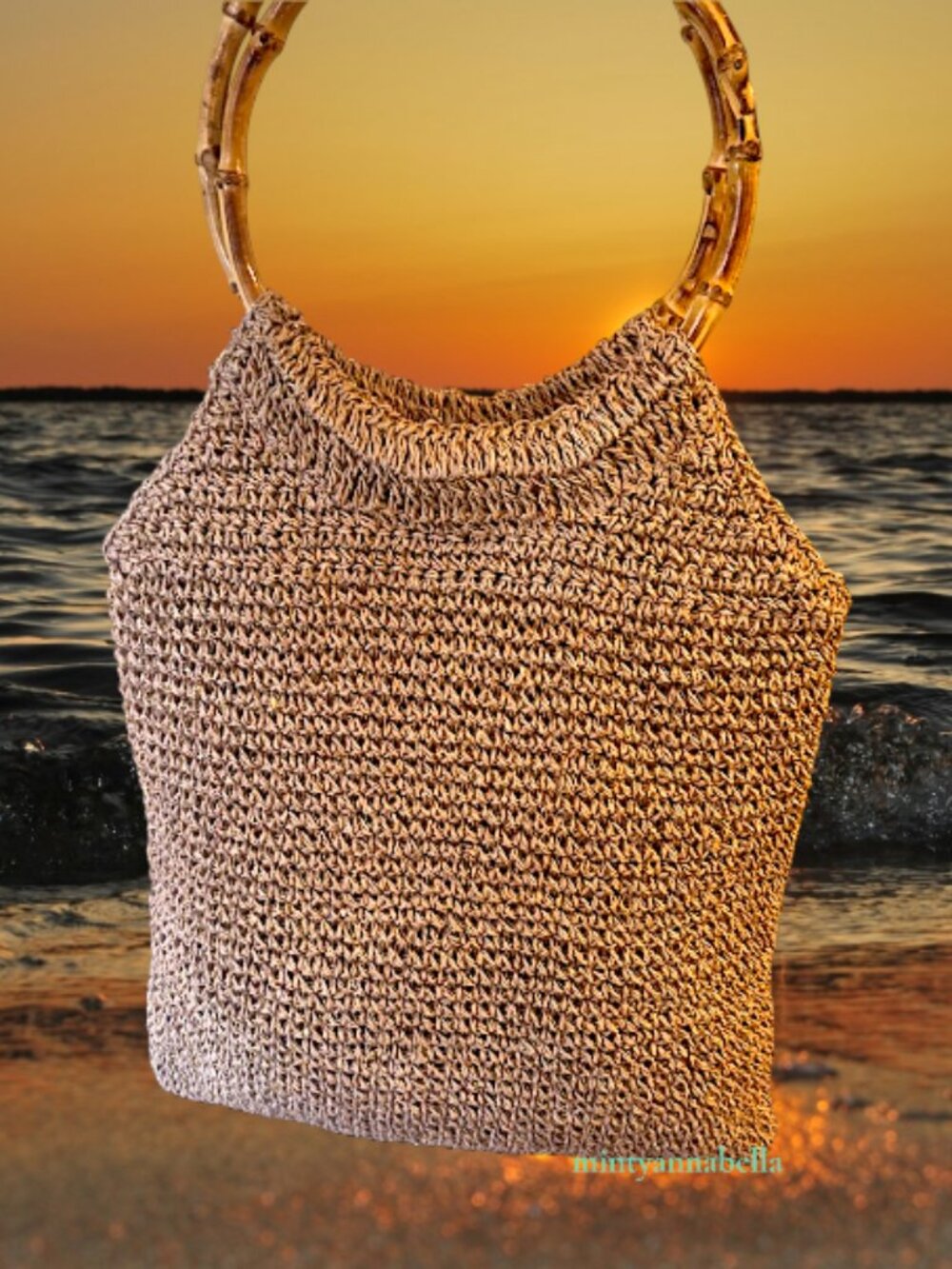 Bohemian Golden Weave Bamboo Handles Bag